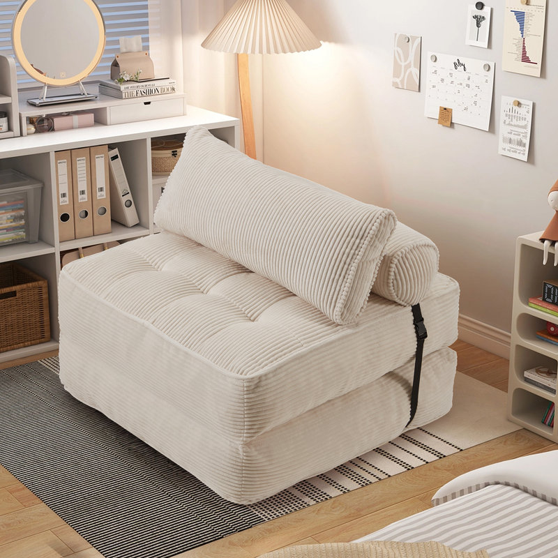 Chaise convertible pliante avec 2 coussins réglables - Conception compacte pour une utilisation facile et un confort ultime, pour n'importe quelle pièce, beige