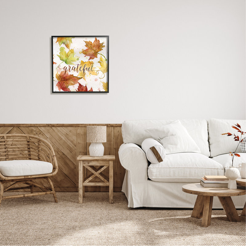 Grateful Fall Maple Leaves par Carol Robinson, H 24 po x l 24 po x P 1,5 po, Giclée encadrée noir minuit