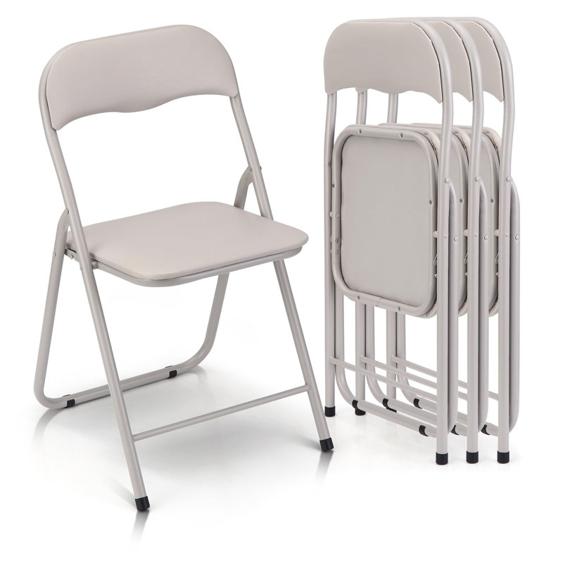 Ensemble de 4 chaises pliantes avec coussin rembourré pour l'extérieur et l'intérieur, Beige