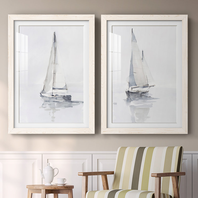Impression encadrée Misty Harbor I-Premium - prête à être accrochée, Blanc, H 31,5 po x l 88 po x P 1,5 po