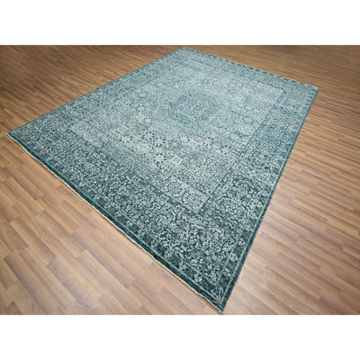 Tapis oriental bleu foncé en laine pure 8 pi x 10 pi 3 po, motif pré-historique du 14e siècle, motif mamelouk, colorants naturels, noué à la main