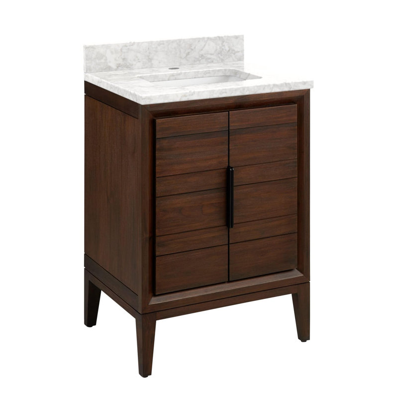 Ensemble de meuble-lavabo simple 24 po avec lavabo rectangulaire encastrable Aliso, Marbre de Carrare, Monocentre centré