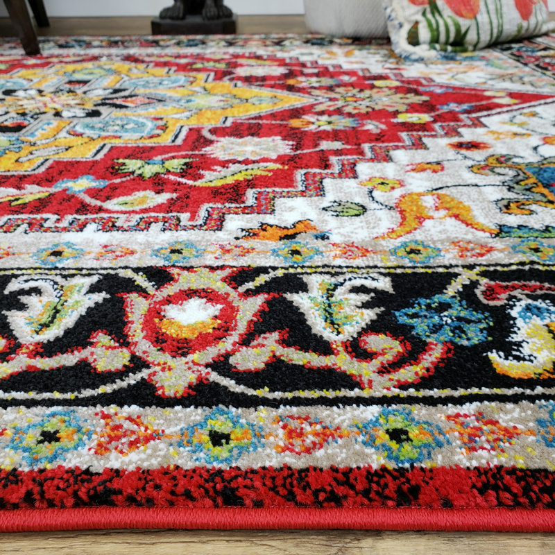 Tapis oriental rouge / jaune / noir Ethyleen, Rectangle 8 pi x 10 pi