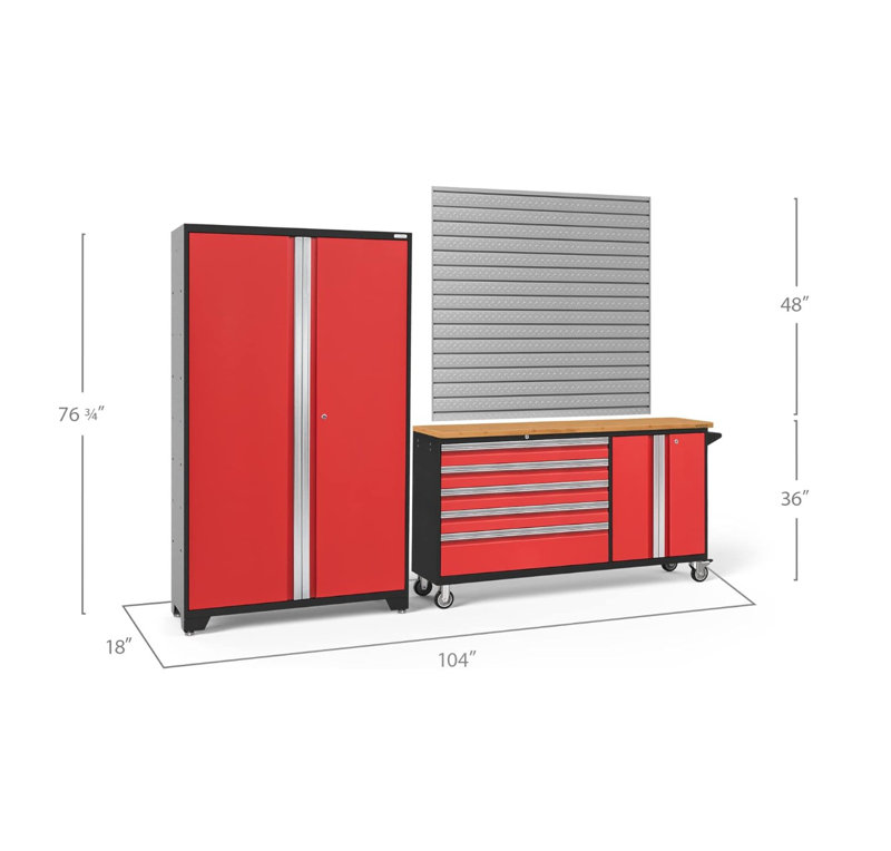 Bold Series 2 Piece Garage Storage Cabinet, Bamboo, Red