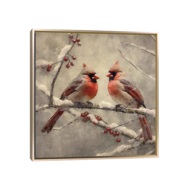 Christmas Cardinals - reproduction d'art murale encadrée, Champagne, H 37 po x l 37 po