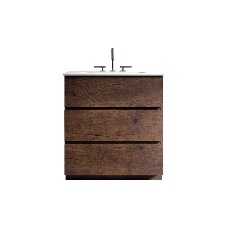 Meuble-lavabo de salle de bain avec lavabo, Noyer, 30"