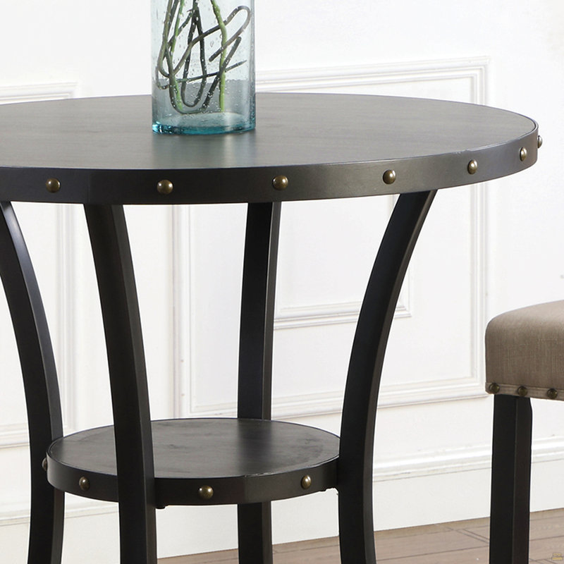 Table de bar ronde 3 pièces 36 po avec 2 chaises de pub cloutées en tissu, Bleu