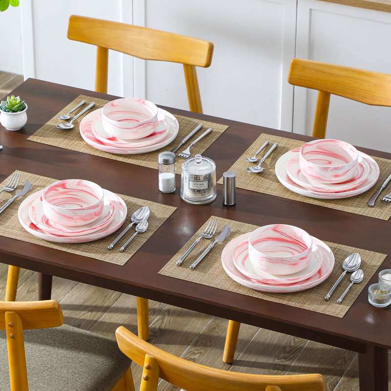 24 Piece Porcelain China Dinnerware Set - Service for 8 , Pink