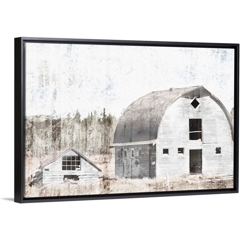 Reproduction d’art sur toile, "Broken White Barn" par Milli villa, H 18 po x l 26 po x P 1,75 po, Cadre noir
