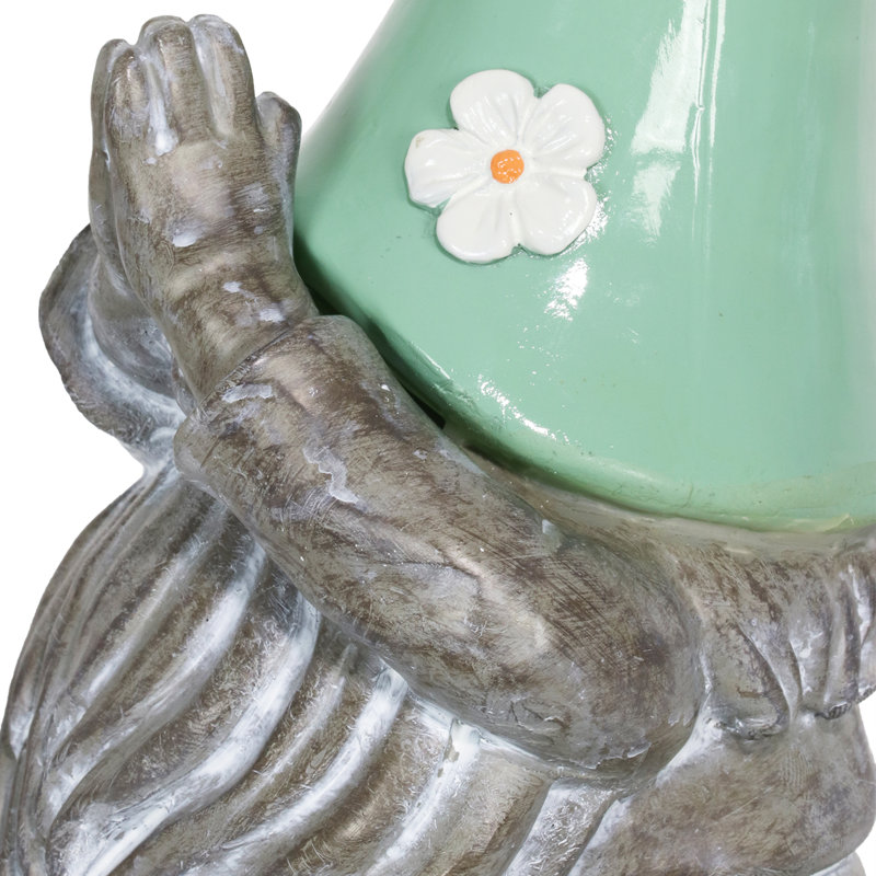 Solar Powered Resin Meditating Gnome with LED Hat, 11 Inch