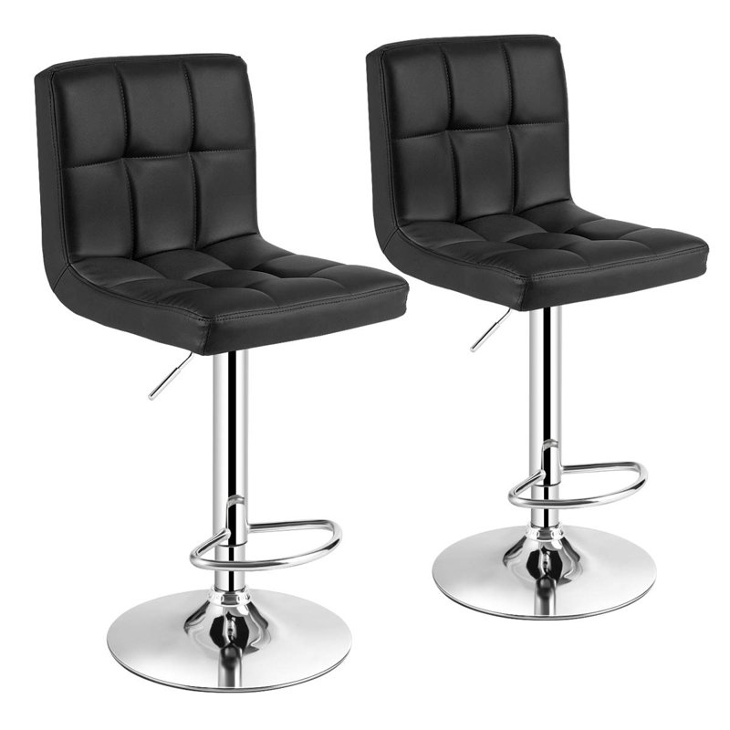 Swivel Upholstered Adjustable Height Counter Stool with Metal Frame, Black, 4