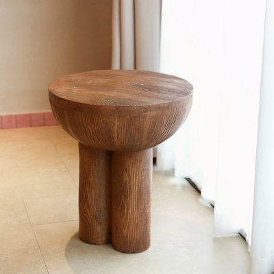 Iris Outdoor Patio Three-Legged Wood-Grain Round MGO Side Table