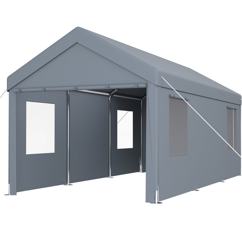 Strong Structure Carport Canopy 10' X 20', 2 Doors, 4 Ventilated Windows, Grey For Outdoor Storage Needs Galvanized Steel 10X20, Vent Vehicle And Equipment