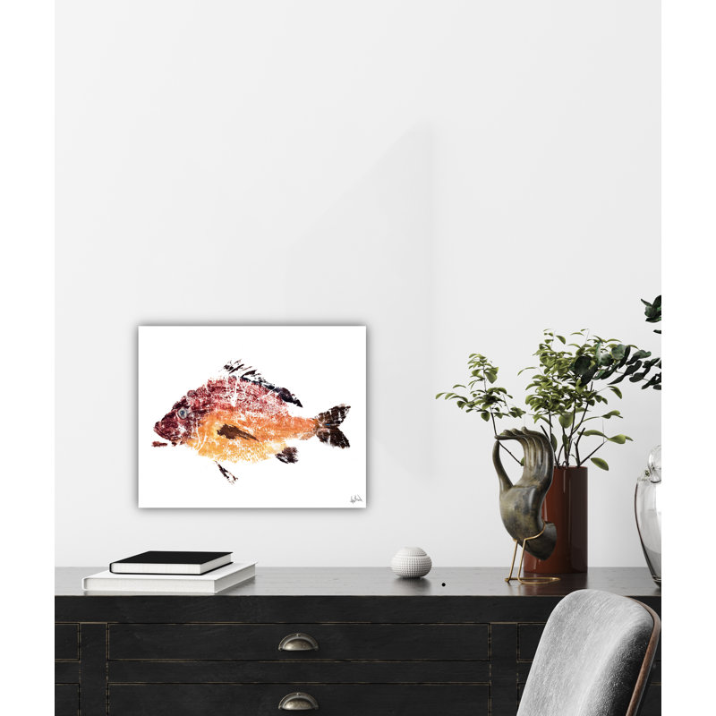 «Red Fish II» - reproduction d'art sur toile, Cadre flottant blanc, H 26 po x l 32 po x P 2 po