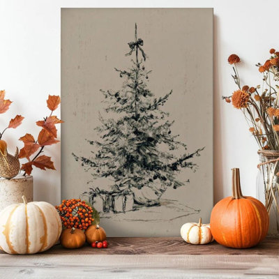 1 pièce d'art mural encadré, peinture, arbre de Noël, boîtes-cadeaux, croquis de style réaliste, affiche murale rétro, décoration intérieure, œuvre d'art moderne, cadeau parfait pour la chambre à coucher, le salon
