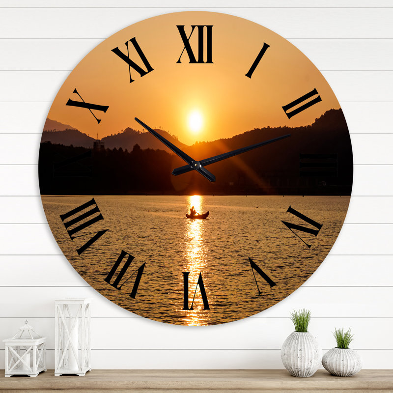 Coucher de soleil sur le lac Mount Horizon - Horloge murale traditionnelle, Grand