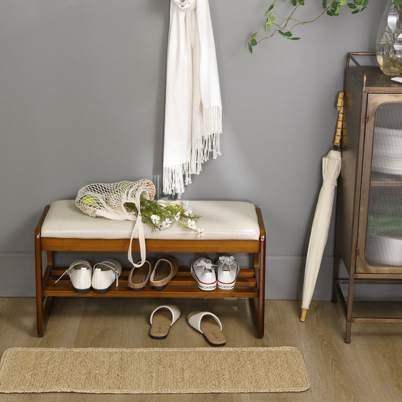 Banc de rangement en similicuir, Beige