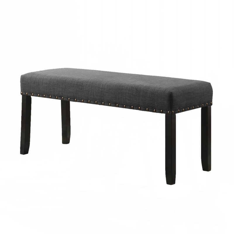 Biony Fabric Dining Bench with Nailhead Trim, Grey, Gray