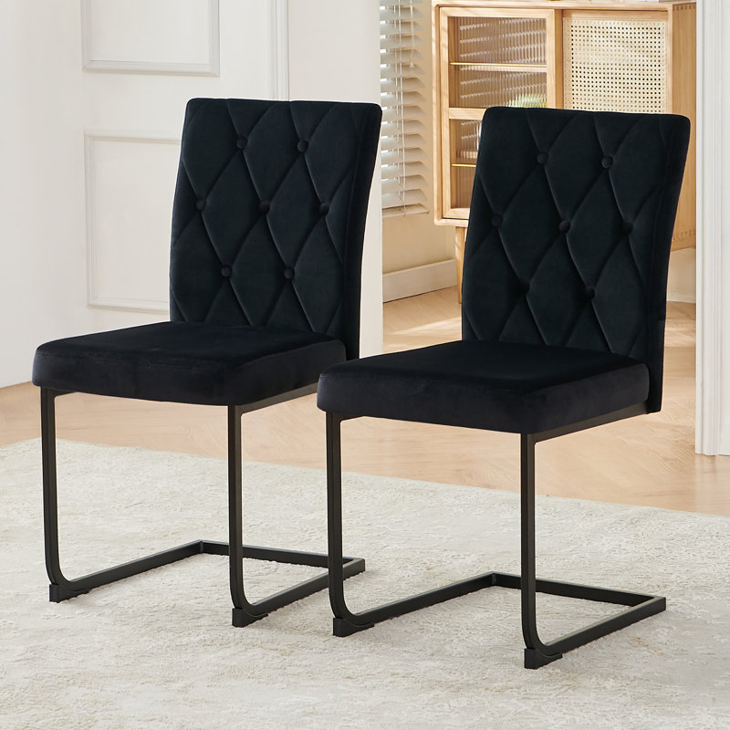 Denard Upholstered Dining Chair with 8.5CM Thick Seat, Velvet Black, 2