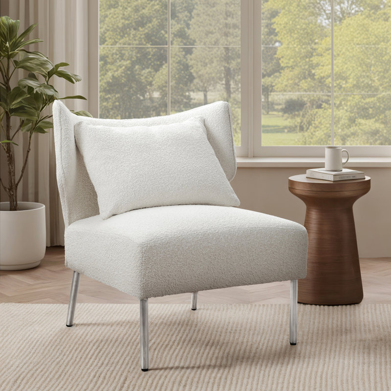 28.15''w Upholstered Accent Barrel Chair With Removable Back Cushion, White Polyester