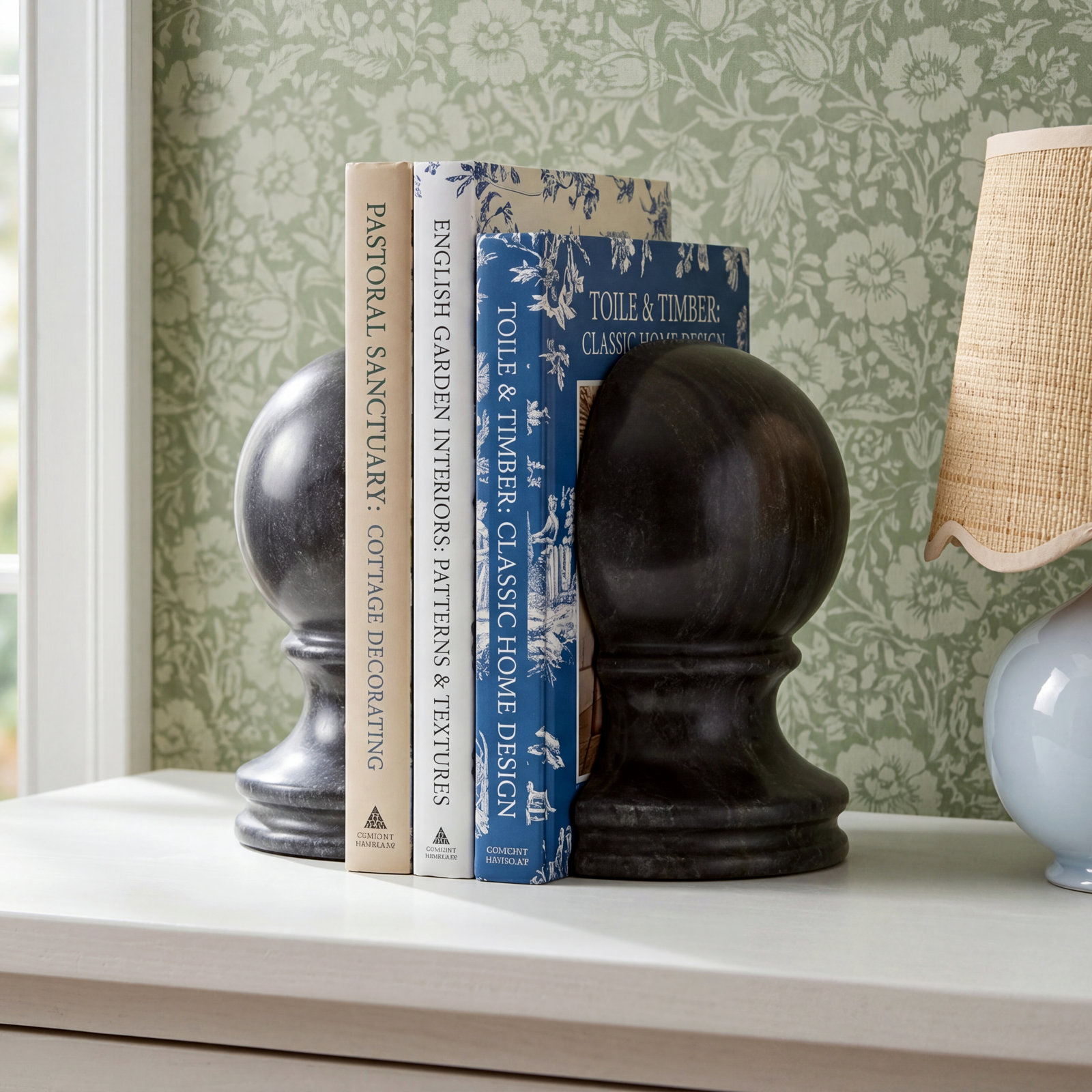 Cole And Grey Marble Sleek Orb Globe Bookends, Black