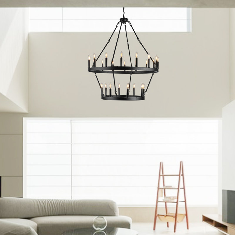 Voronica 24 - Light Dimmable Wagon Wheel Chandelier, Matte Black