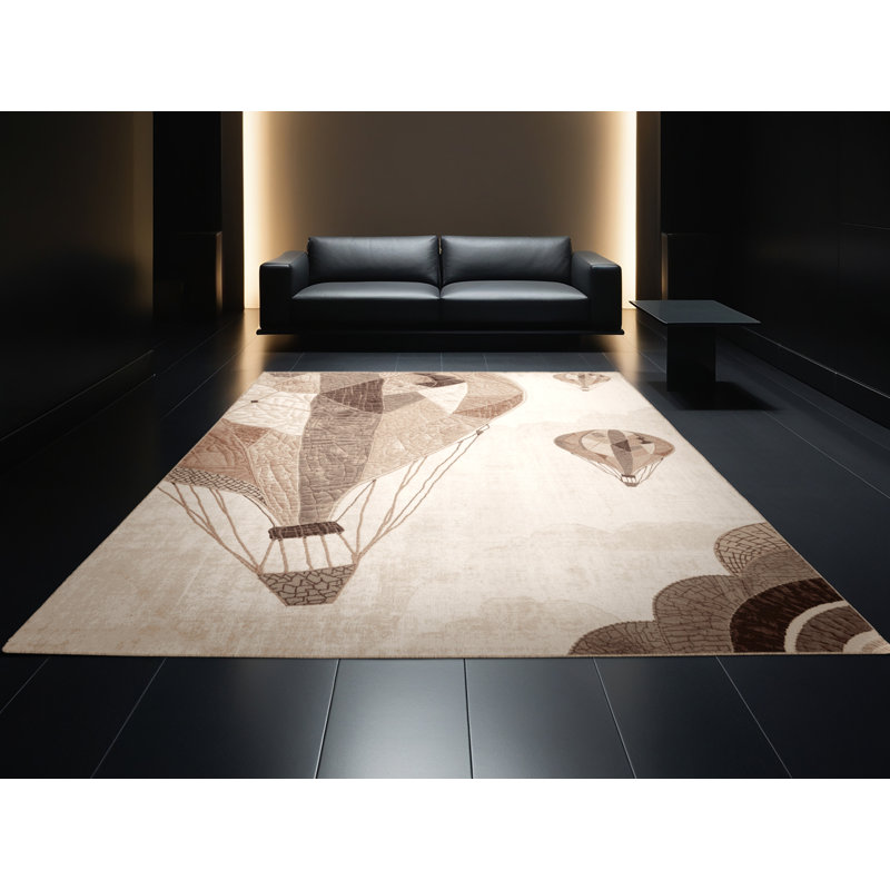 Soft Plush Edingworth Hot Air Balloon Bohemian Patchwork Area Rug in Beige – Beige Binding, 8x12