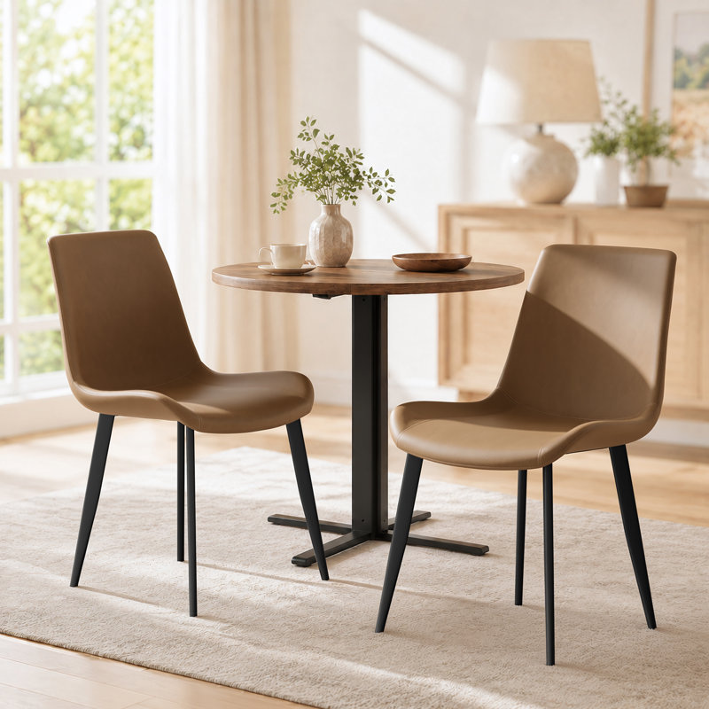Chaise de salle à manger en polyuréthane avec pieds en métal Shenay pour cuisine intérieure, Ensemble de 4, Brun