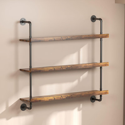 3-Tier Wall Mounted Wine Rack With LED,Liquor Bottles Floating Shelves Display Storage Organizer For Home Bar Dining Room Kitchen (23.6" W X 47.2" H)