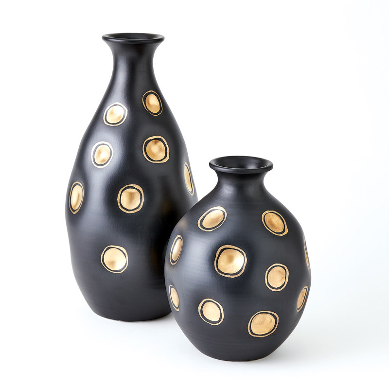 Dimples Handmade Ceramic Table Vase, Black/Gold
