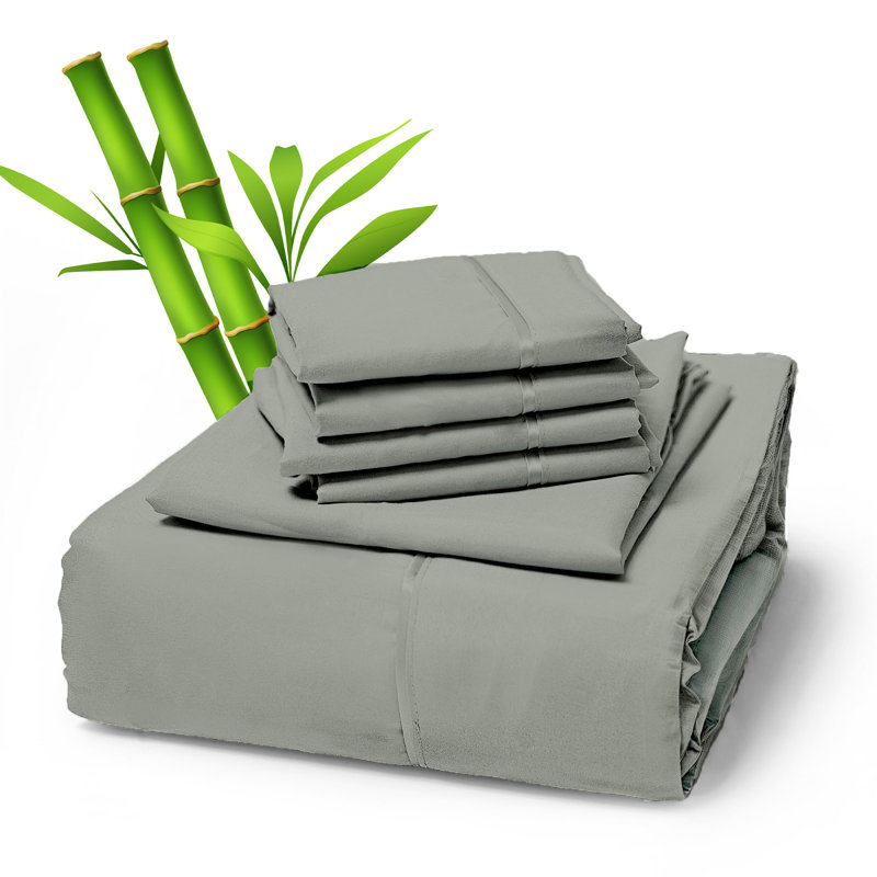 Premium Rayon From Bamboo Blend Sheet Set With Deep Pockets, Cooling and Breathable, Gray, King Sheet Set with 4 Pillowcases