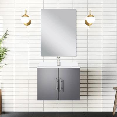 22 po Meuble-lavabo gris foncé H avec comptoir en marbre de culture, robinet et miroir de 18 po - comptoir longue durée W x 24, à gratter