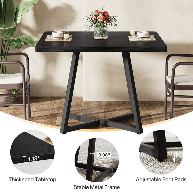 Table de salle à manger carrée, table de salle à manger industrielle 31,5 po, 1 pièce, Noir, Noir