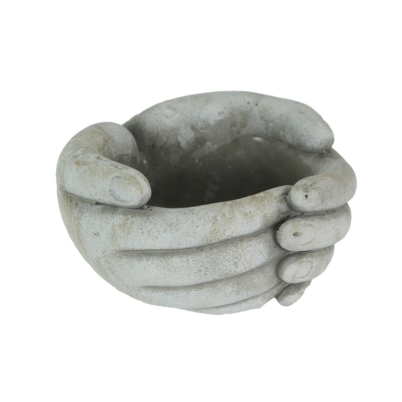 Indoor/outdoor soft gray concrete Helping Hands planter pot for succulents, herbs and small flowers — 7.5" L x 7" W x 3.75" H