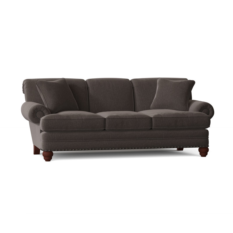 Canapé à accoudoirs arrondis 88 po avec coussins réversibles, Chenille performance gris foncé Craftwood 45, Manhattan, Étain