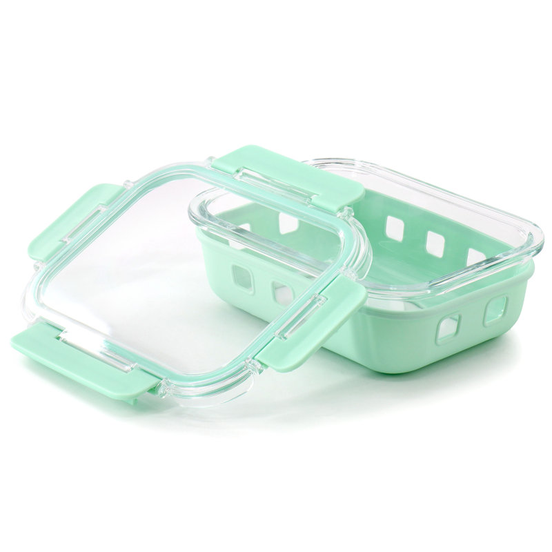 Martha Stewart 21 Ounce Glass Container with Snap On Lid in Mint