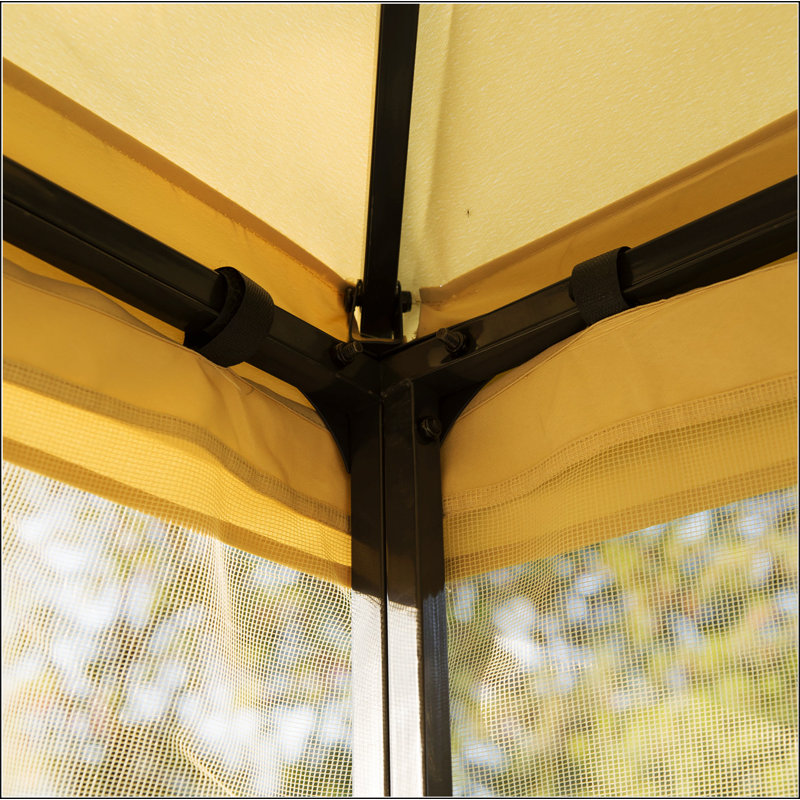 10' x 10' Metal Patio Gazebo, Double Roof Outdoor Gazebo Canopy Shelter with Tree Motifs Corner Frame and Netting, for Garden, Lawn, Backyard, and Deck