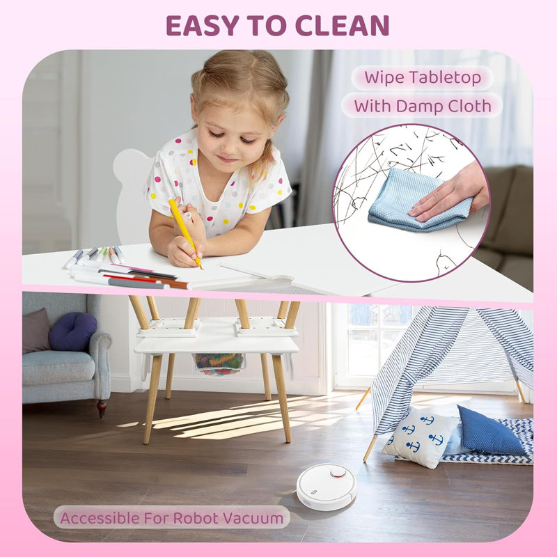 Ensemble de table et 2 chaises pour enfants avec rangement et plateau de table amovible