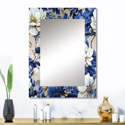Huston Cobalt Blue Chinoiserie Ii Victorian Pattern - Floral Decorative Mirror, Floral Wall Mirror, Printed Metal Art