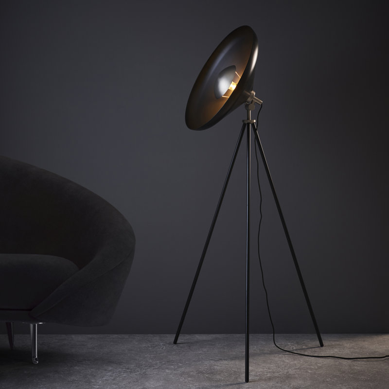 Suresnes 128cm Tripod Floor Lamp, Matt Black, Black