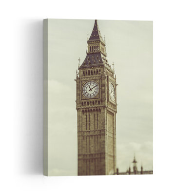 Historic Big Ben Clock Classic Vintage Abstract Architecture City Wall Art Print 1 Piece Wrapped Canvas Wall Art