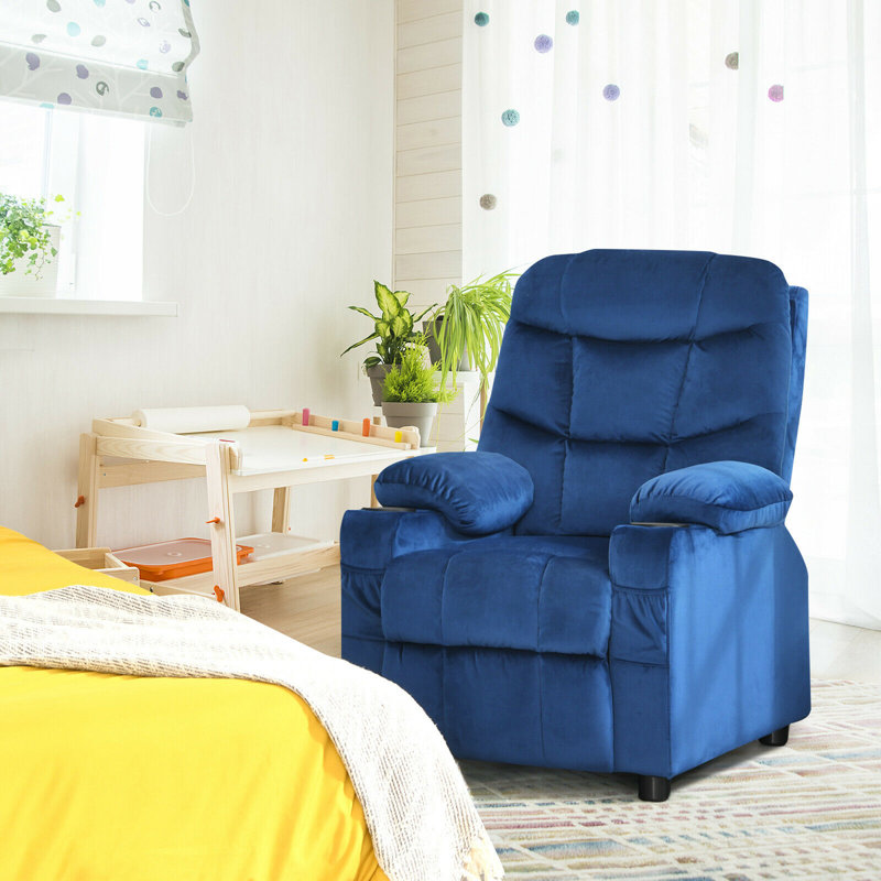 Heacock Kids 16'' Recliner Chair and Ottoman, Blue