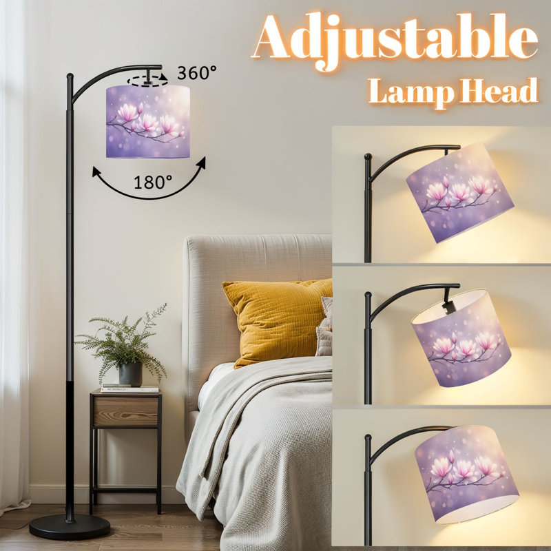 Lampe sur pied à arc avec abat-jour réglable Botanical Pink