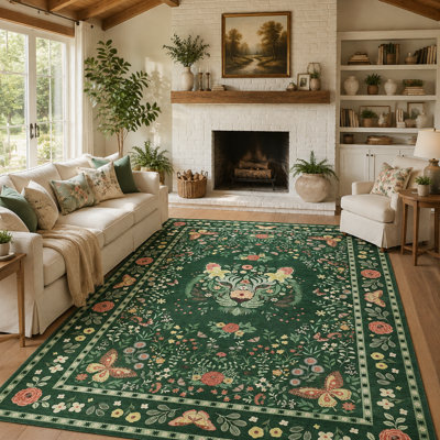 Tapis tigré et imprimé floral en faux velours lavable à la machine
