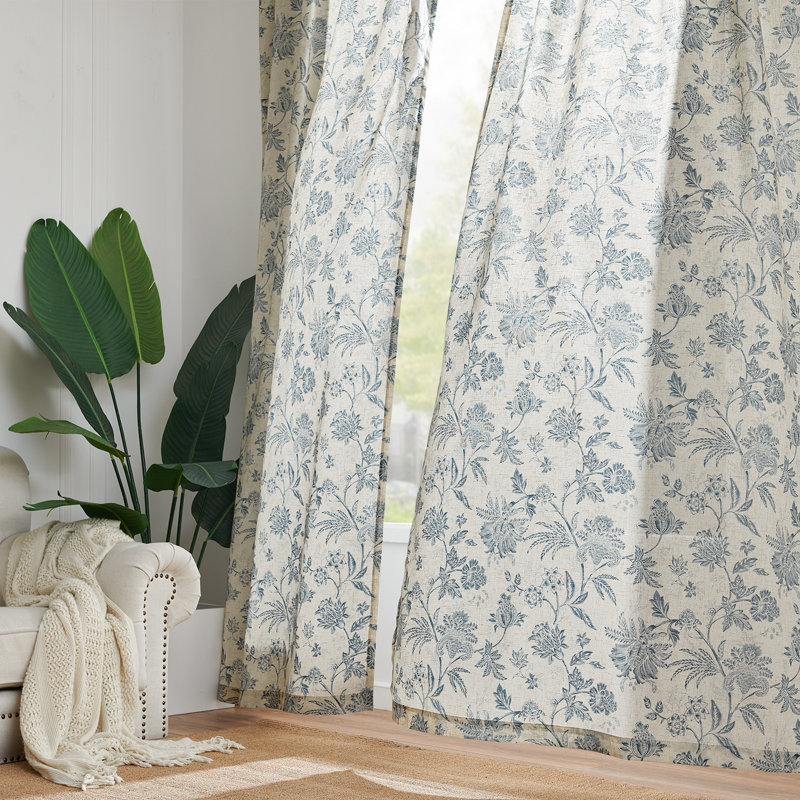 Whiteny Floral Semi-Sheer Curtain, Blue, 50" W x 84" L