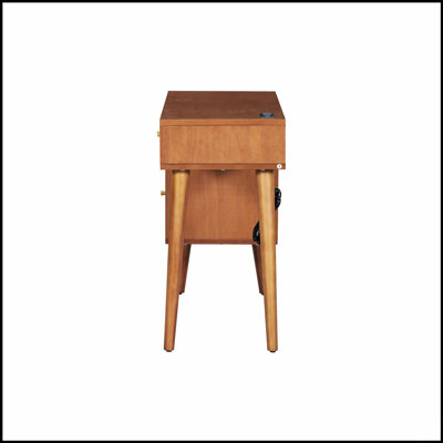 Retro Bohemian Wooden Makeup Vanity Set With Charging Plug, USB Port, Stool, And Multiple Storage Drawers