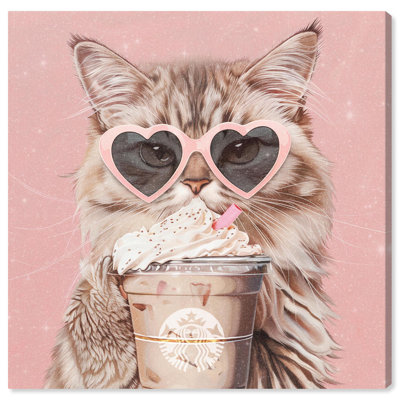 Iced Coffee Cat Canvas Cute Cat Art Prints by Art Remedy