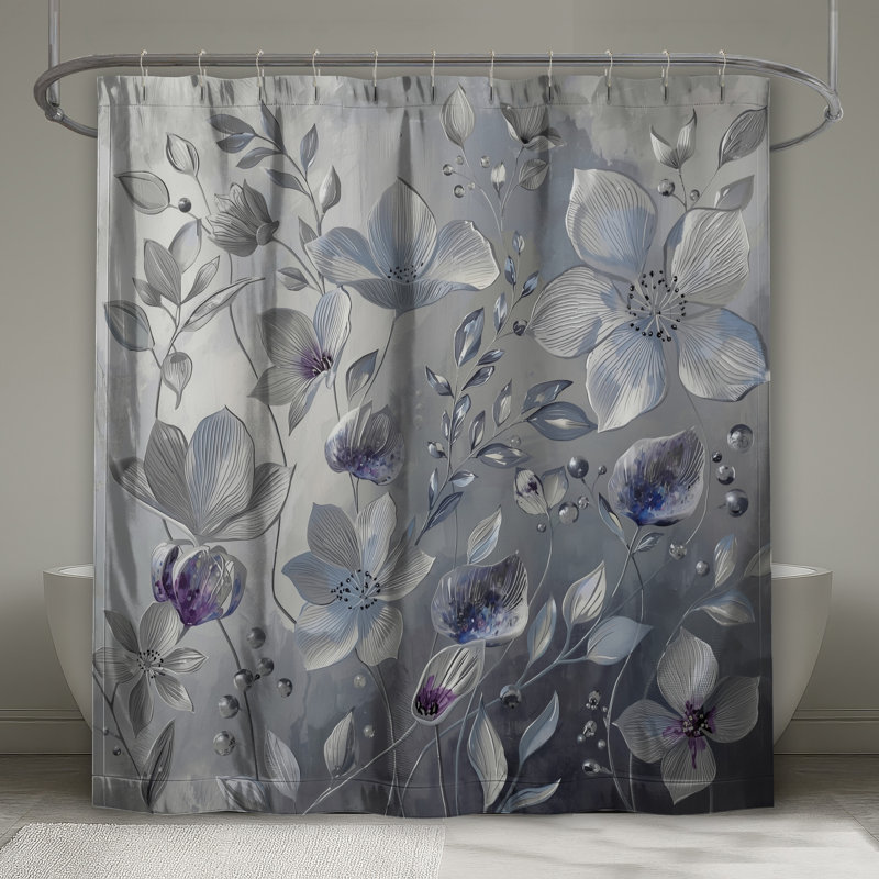 Rideaux de douche gris et blanc très longs, L 70 po x H 93 po