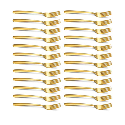 Didadi 8 Inch Gold Dinner Forks Set Of 24, Forks Set, 24-piece Stainless Steel Dinner Forks Silverware - Flatware Forks For Home, Kitchen Or Restaurant, Mirror Polished, Dishwasher Safe