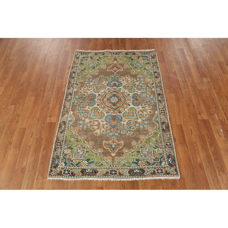 Tapis traditionnel brun à motif géométrique 3 x 5